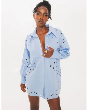 Rochie-camasa cu decupaje, Albastru deschis