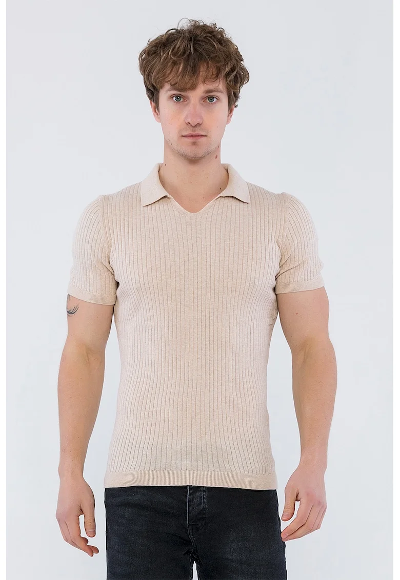 Tricou polo striat, Bej