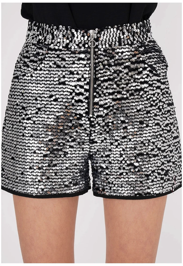 Fusta-pantalon mini cu paiete, Gri