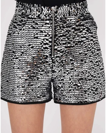 Fusta-pantalon mini cu paiete, Gri