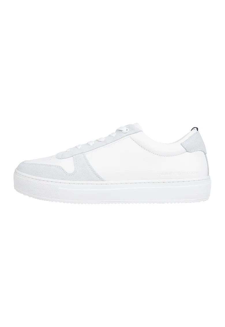 Pantofi sport de piele cu garnituri de piele intoarsa, Alb/Gri deschis
