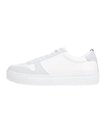 Pantofi sport de piele cu garnituri de piele intoarsa, Alb/Gri deschis