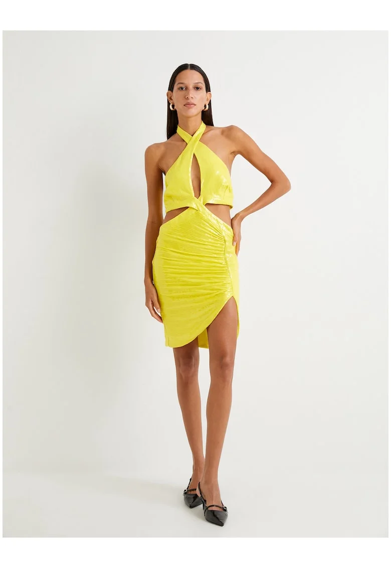 Rochie mini asimetrica cu decupaje, Verde