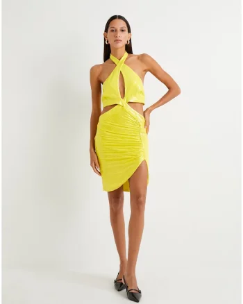 Rochie mini asimetrica cu decupaje, Verde