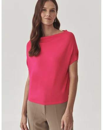 Bluza cu decolteu drapat, Fucsia