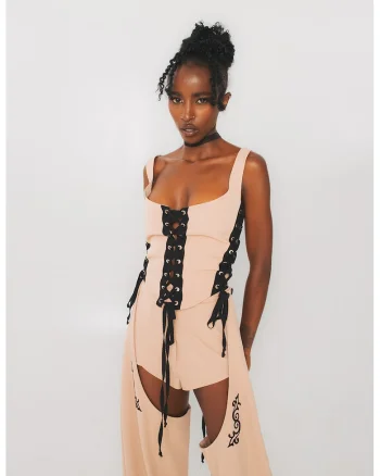 Corset cu detalii cu siret, Negru/Bej