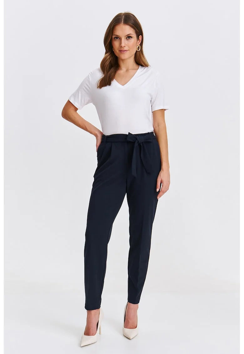 Pantaloni cu croiala conica si cordon in talie, Bleumarin