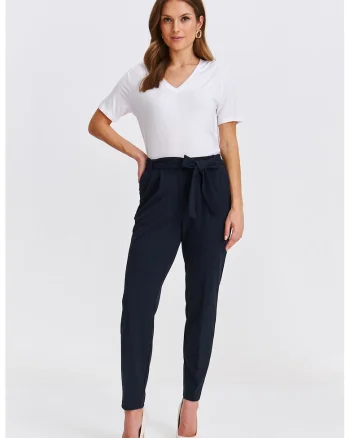 Pantaloni cu croiala conica si cordon in talie, Bleumarin