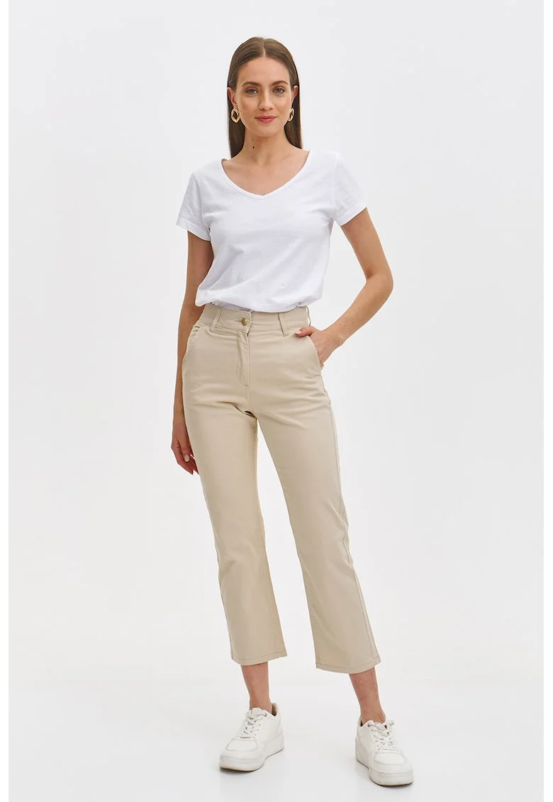 Pantaloni crop din bumbac, Bej deschis