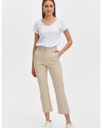 Pantaloni crop din bumbac, Bej deschis