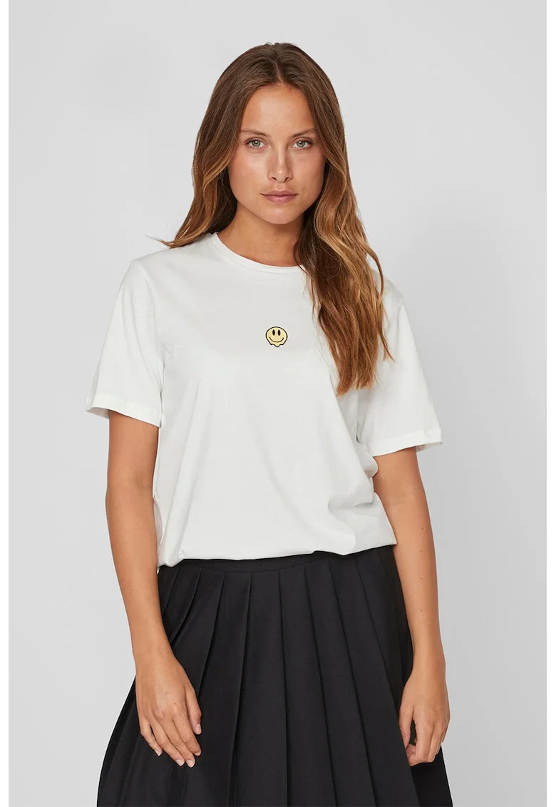 Tricou din bumbac organic cu detalii brodate, Alb