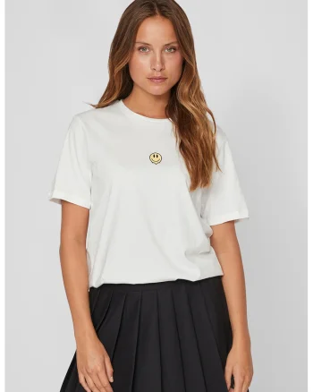 Tricou din bumbac organic cu detalii brodate, Alb