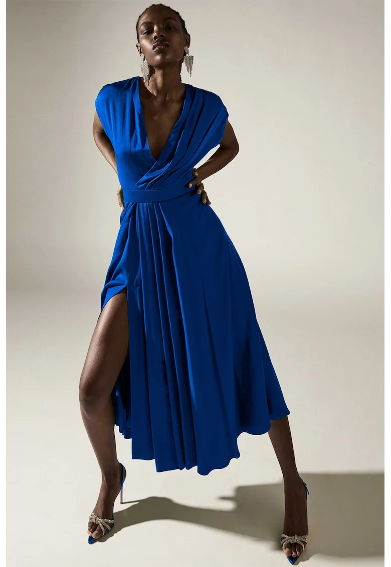Rochie midi cu o curea asortata Segue, Albastru royal