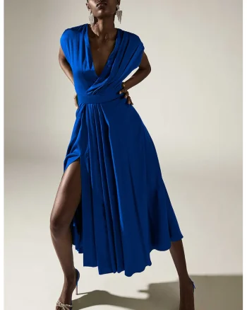 Rochie midi cu o curea asortata Segue, Albastru royal