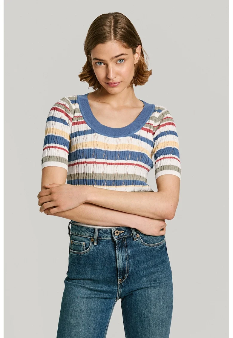 Pulover din amestec de bumbac cu dungi, Multicolor
