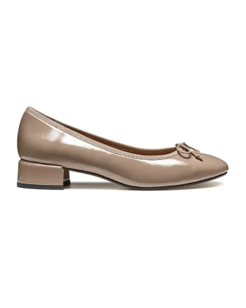 Pantofi de piele ecologica cu funda, Maro nisip