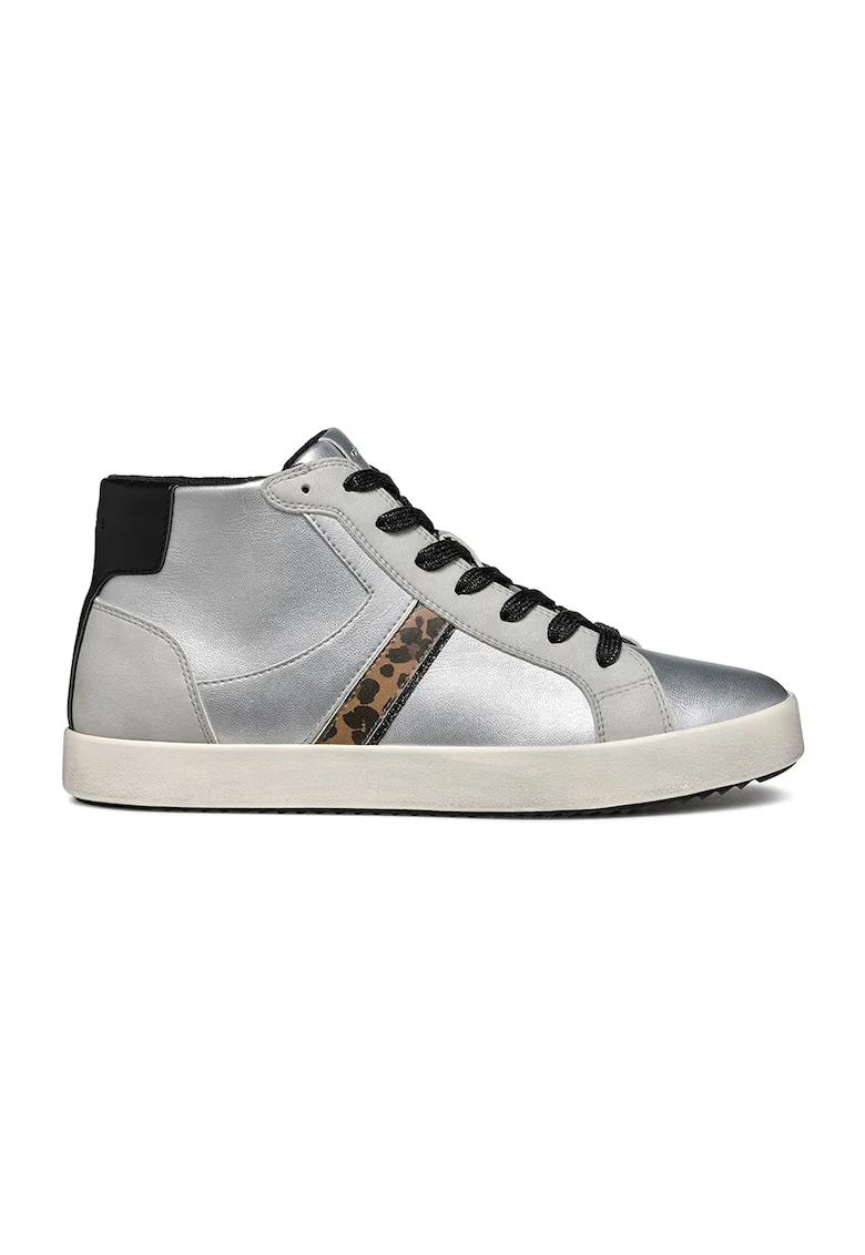 Pantofi sport medii de piele ecologica, Alb/Negru/Argintiu