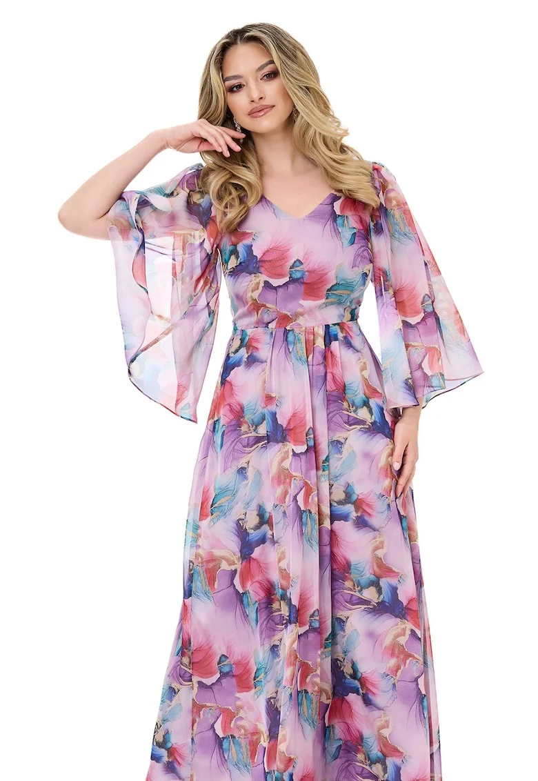 Rochie din sifon cu maneci evazate Monasque, Violet/Roz/Albastru