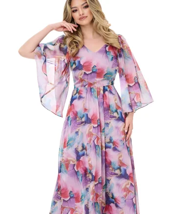 Rochie din sifon cu maneci evazate Monasque, Violet/Roz/Albastru