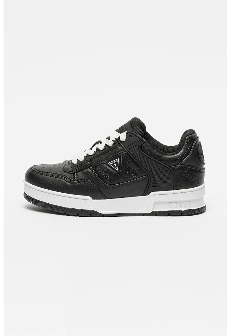 Pantofi sport de piele ecologica cu logo, Negru
