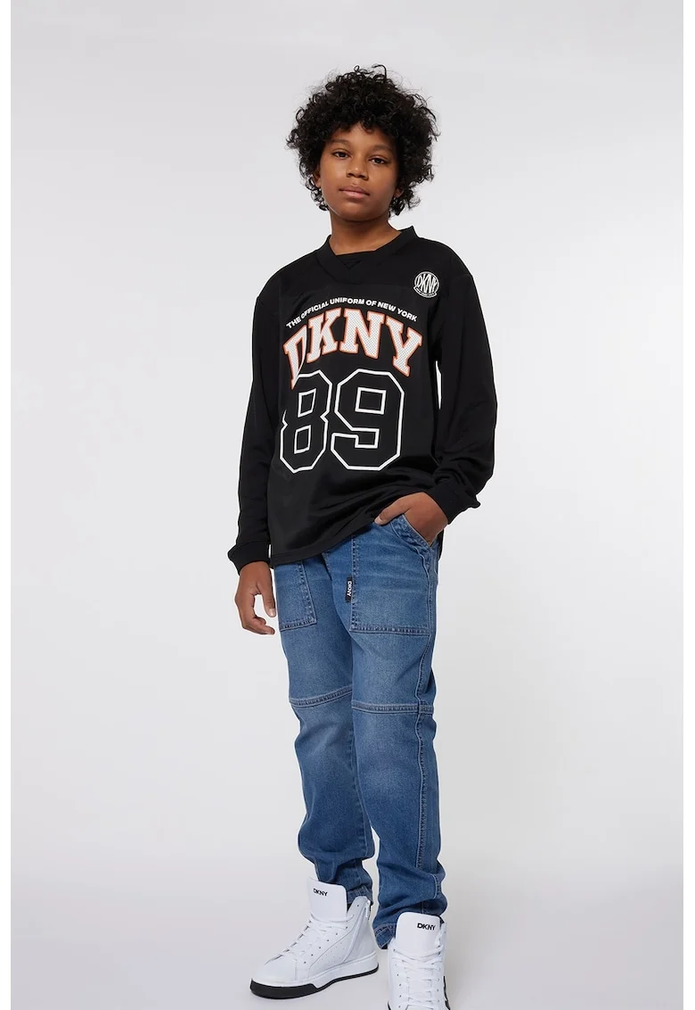 Bluza cu decolteu in V si imprimeu logo, Alb/Negru