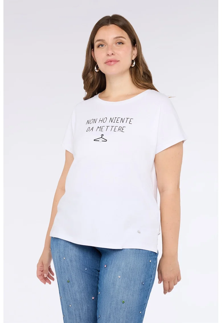 Tricou cu text si decolteu rotund, Alb