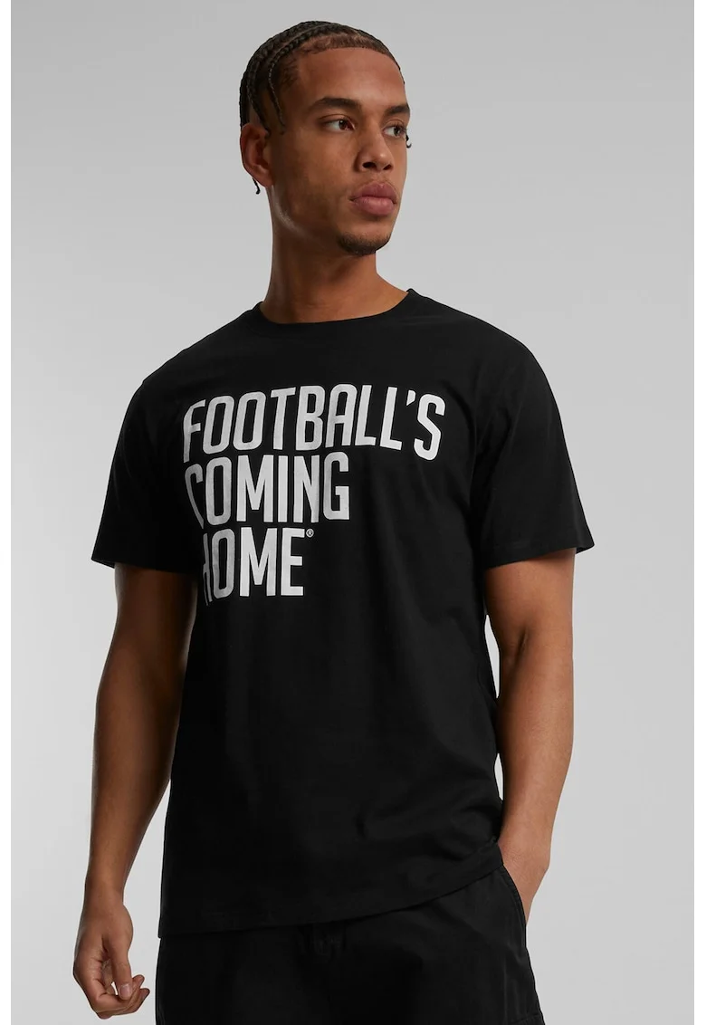 Tricou de bumbac cu imprimeu text, Negru