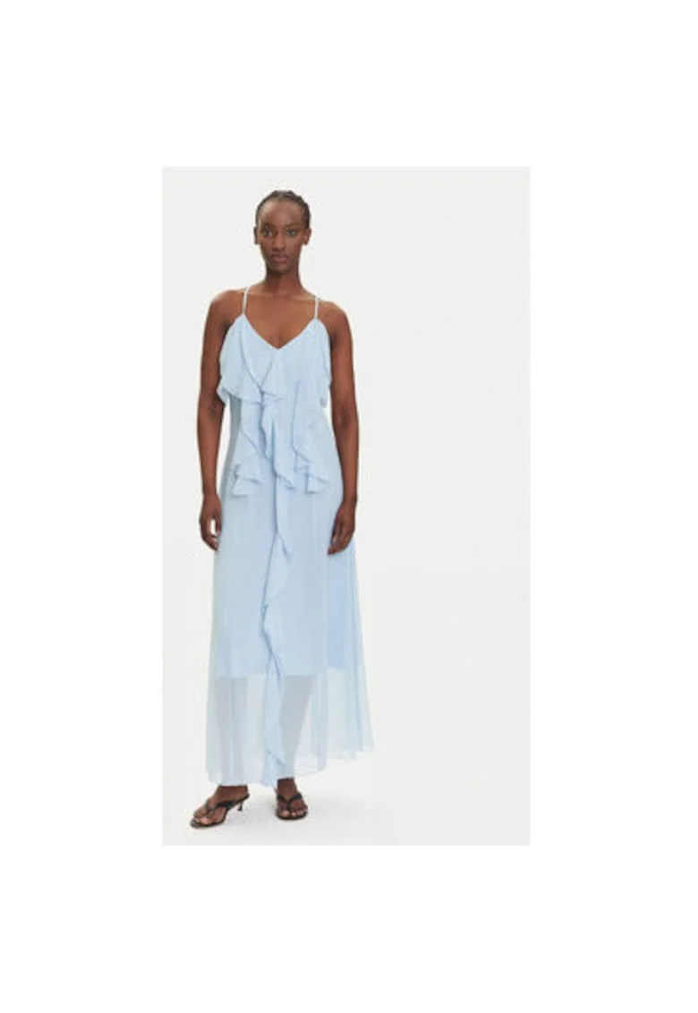 Rochie maxi cu decolteu in V, Albastru deschis