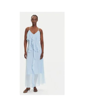 Rochie maxi cu decolteu in V, Albastru deschis