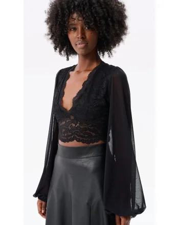 Bluza crop cu dantela si decolteu in V Aquafina
