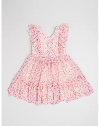 Rochie cu model floral, fara maneci, Alb/Lila/Roz