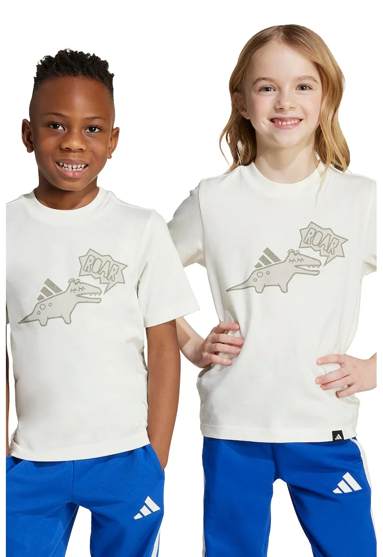 Tricou din bumbac cu imprimeu grafic si logo, Alb murdar