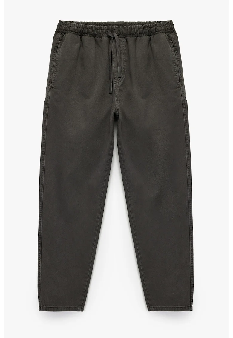 Pantaloni relaxed fit din bumbac cu talie medie, Verde padure