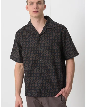 Camasa cu model logo, Negru/Maro inchis