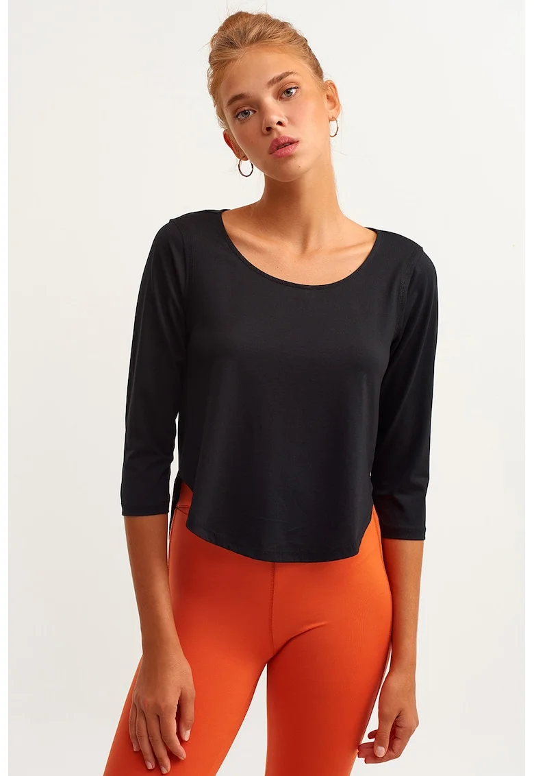 Bluza asimetrica din amestec de lyocell cu decolteu rotund, Negru