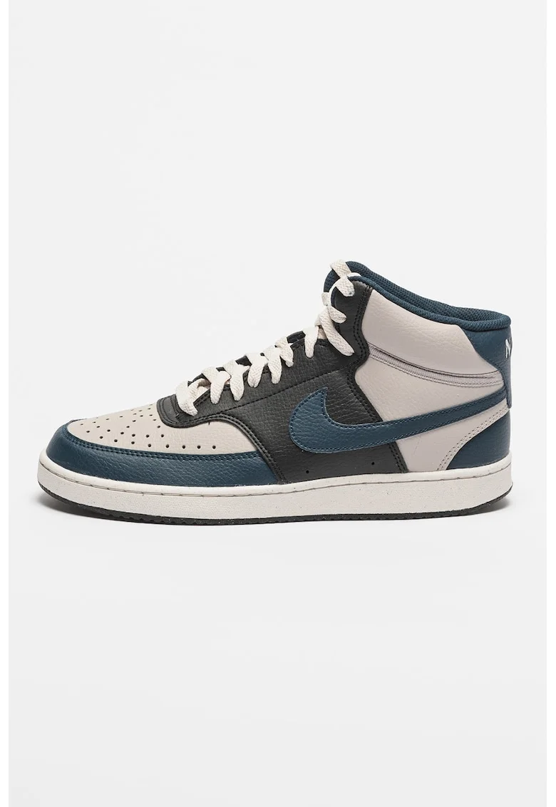 Pantofi sport mid-high de piele ecologica Court Vision, Gri/Albastru inchis/Albastru ultramarin