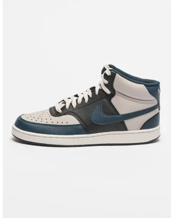 Pantofi sport mid-high de piele ecologica Court Vision, Gri/Albastru inchis/Albastru ultramarin