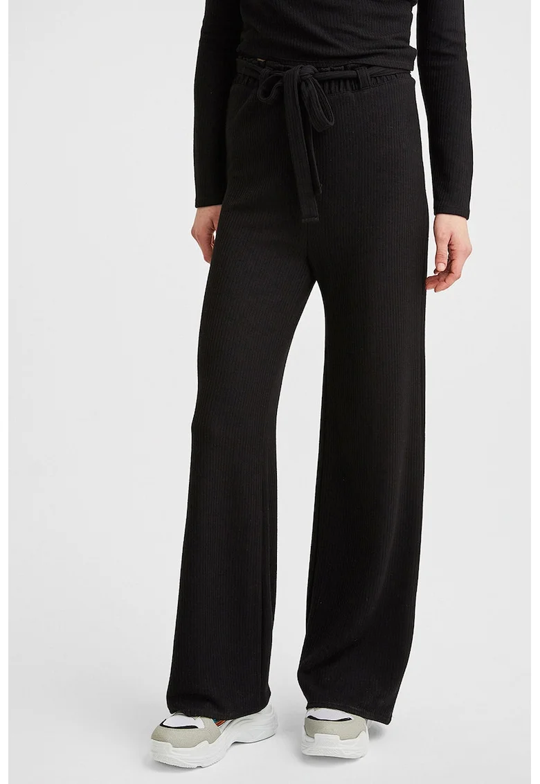 Pantaloni cu talie inalta si snururi de ajustare, Negru