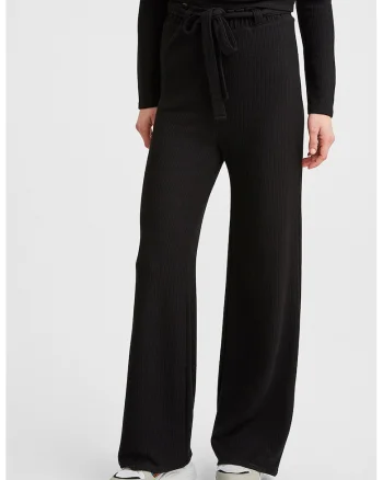 Pantaloni cu talie inalta si snururi de ajustare, Negru