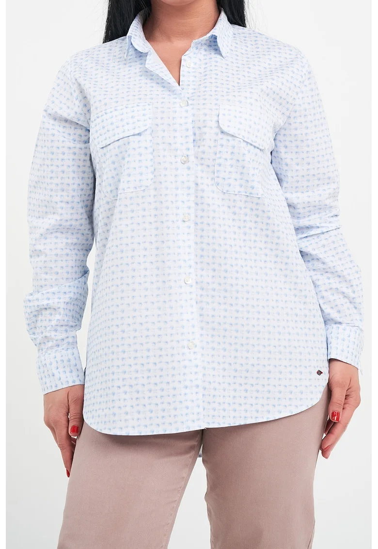 Camasa relaxed-fit cu buzunare pe piept, Alb/Albastru