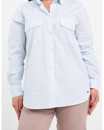 Camasa relaxed-fit cu buzunare pe piept, Alb/Albastru