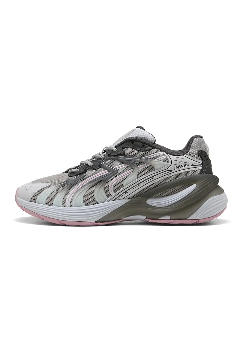 Pantofi sport Inverse wedge cu garnituri de piele, Gri deschis/Gri inchis