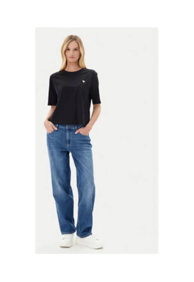 Tricou uni relaxed fit cu aplicatie metalica,