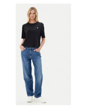 Tricou uni relaxed fit cu aplicatie metalica,