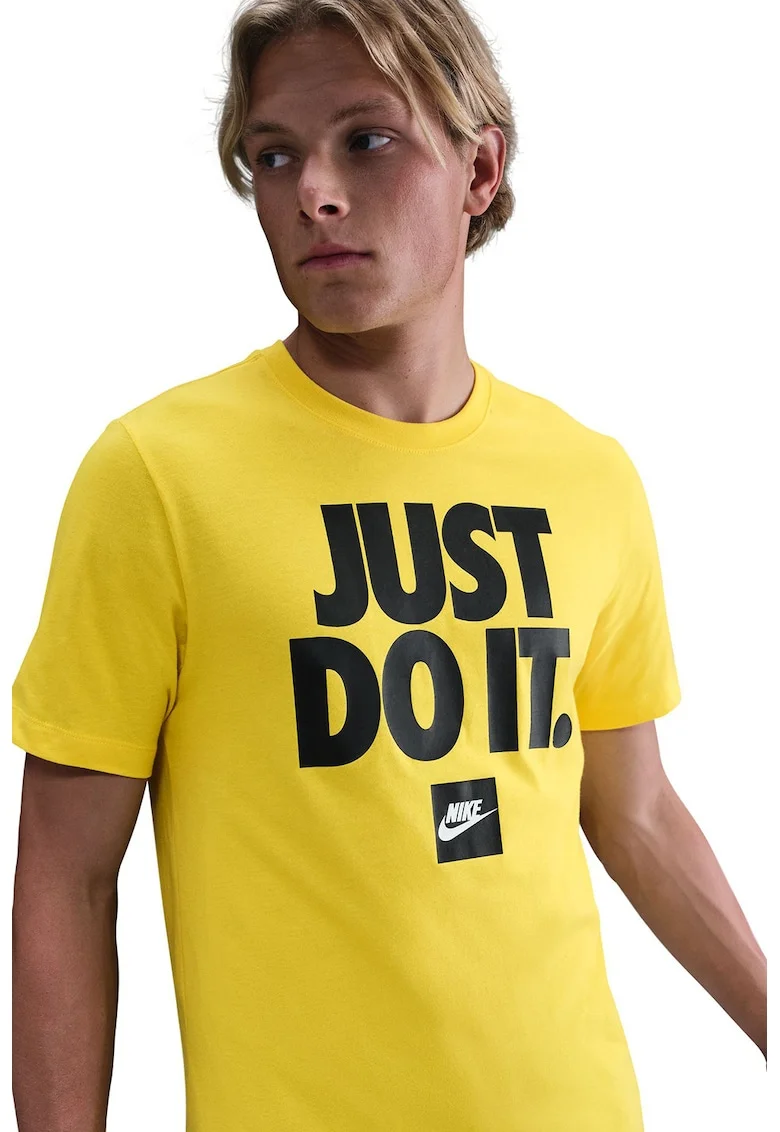 Tricou regular fit din bumbac cu imprimeu Sportswear, Negru/Galben deschis
