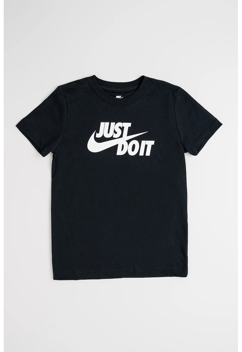 Tricou din bumbac cu decolteu la baza gatului, Negru