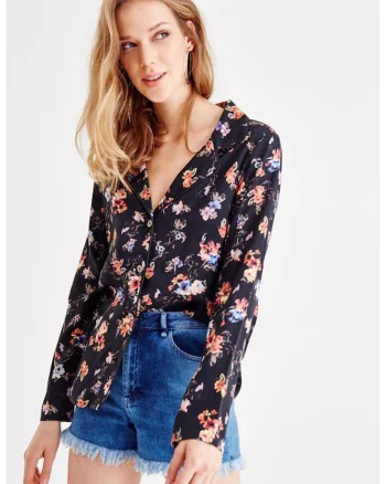 Sacou usor cu model floral, Negru/Violet/Roz