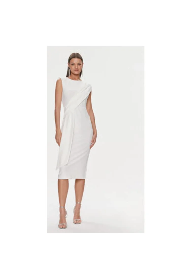 Rochie Dama,  303991395, Poliester, Elastan, Alb, Alb