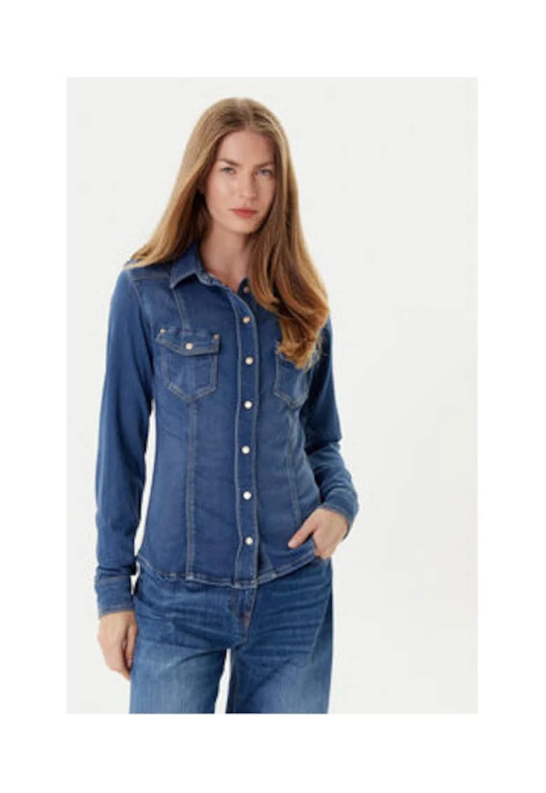 Camasa din denim cu maneca lunga si buzunare pe piept