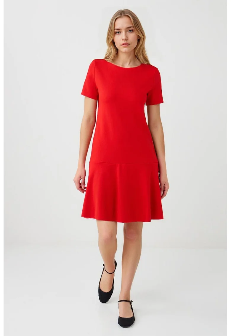 Rochie evazata cu maneci scurte, Coral
